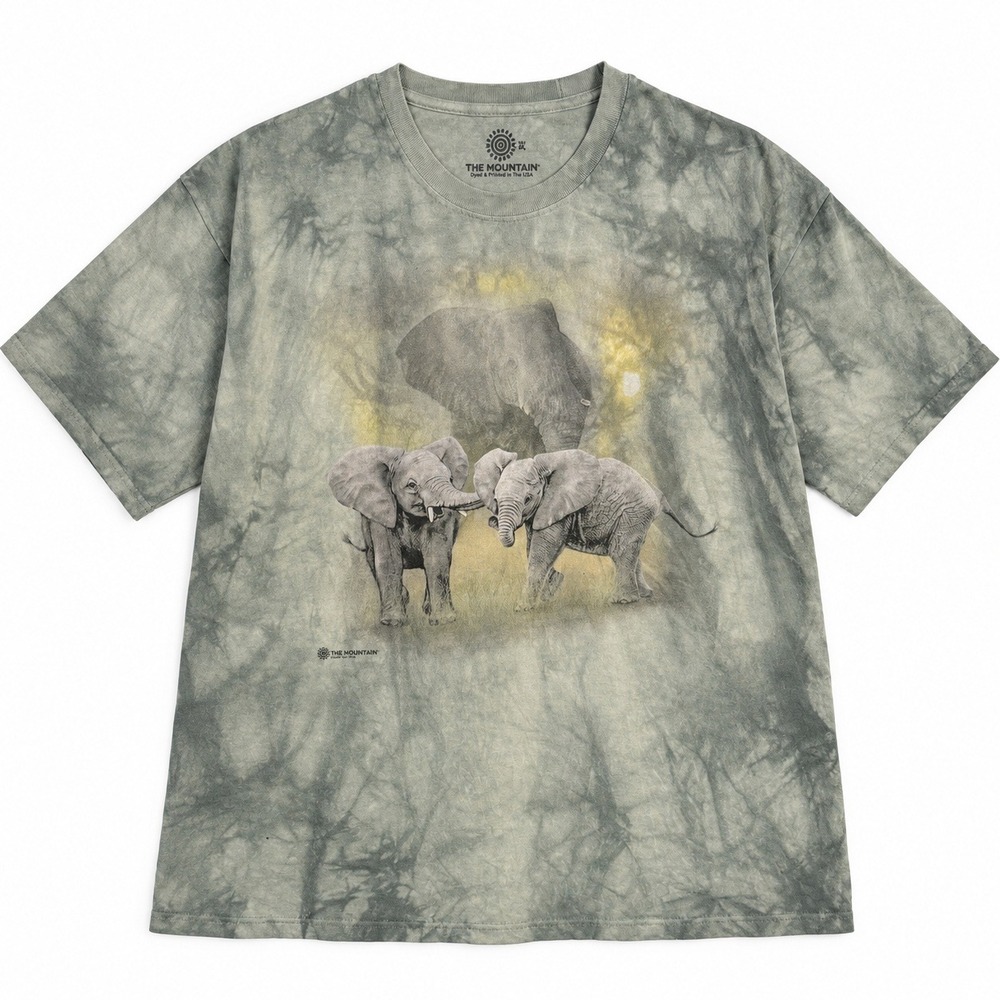 The Mountain Elephant Graphic Tie Dye T-Shirt XL Grey Green Nature Art to wear